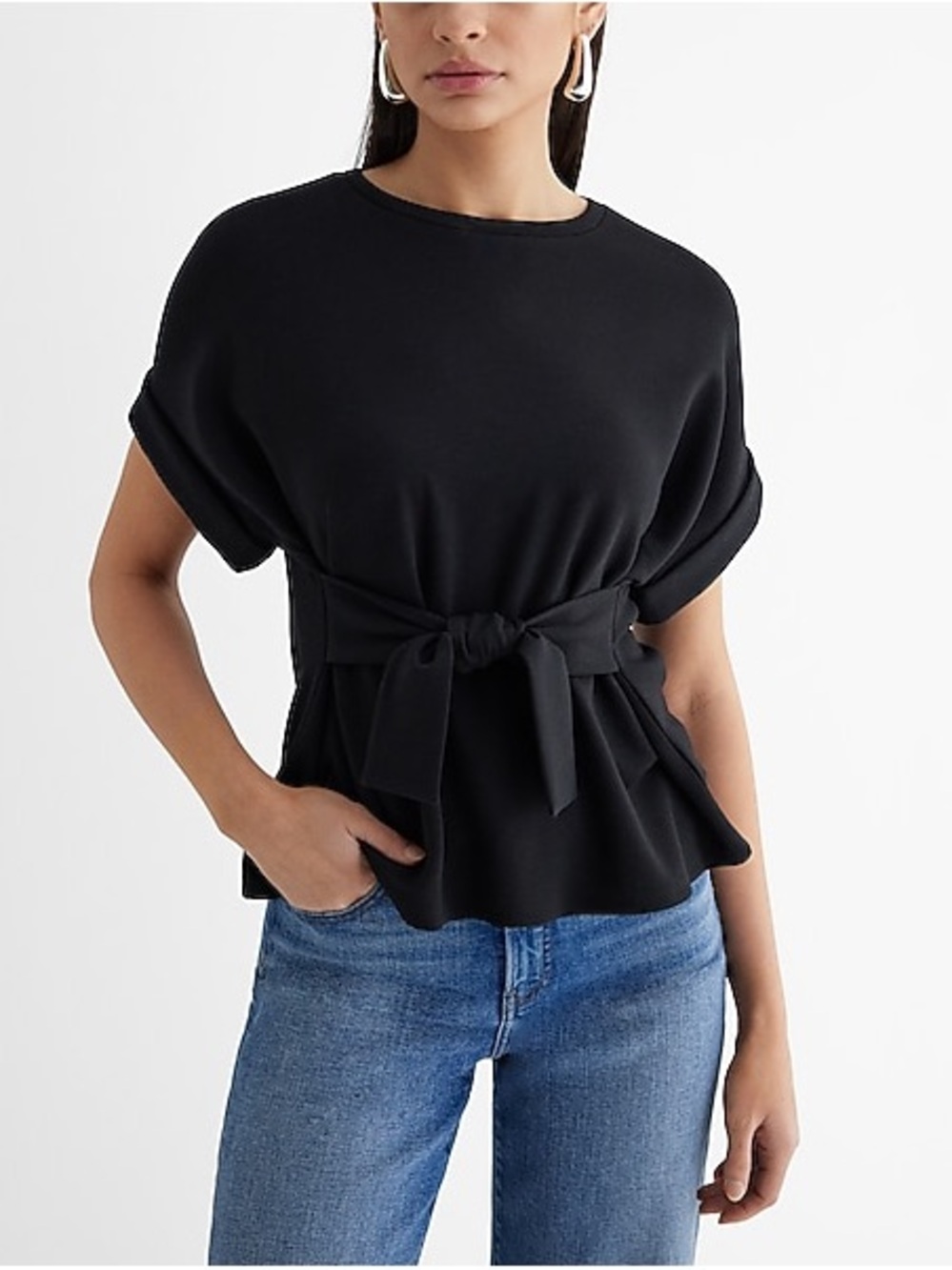 Crew Neck Tie Front Tee